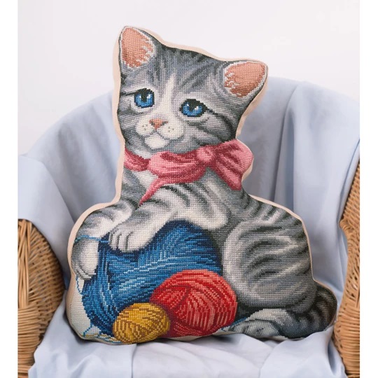 Image 1 of Panna Kitten and Wool Pillow Cross Stitch