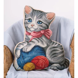 Panna Kitten and Wool Pillow Cross Stitch