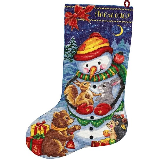 Image 1 of Panna Snowman Friends Stocking Christmas Cross Stitch Kit