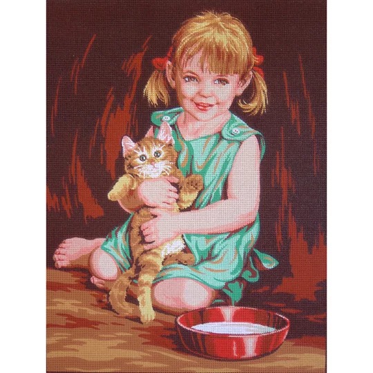 Image 1 of Gobelin-L Girl and Kitten Tapestry Canvas