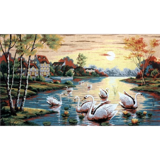 Image 1 of Diamant Sunset Swans Tapestry Canvas