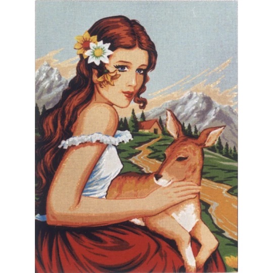 Image 1 of Diamant Girl and Fawn Tapestry Canvas