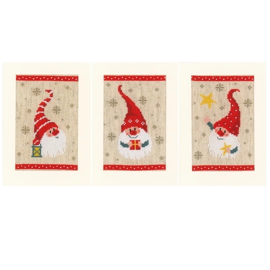 Image 1 of Vervaco Christmas Star Gnomes Christmas Card Making Cross Stitch Kit