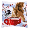 Image of Vervaco Squirrel and Bird Cushion Christmas Cross Stitch Kit