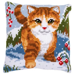 Vervaco Cat in the Snow Cushion Christmas Cross Stitch Kit