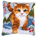 Image of Vervaco Cat in the Snow Cushion Christmas Cross Stitch Kit