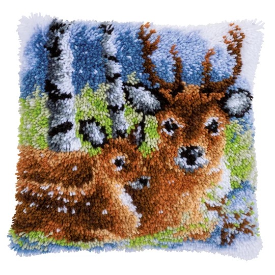 Image 1 of Vervaco Deer in the Snow Latch Hook Christmas Cushion Kit