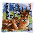 Image of Vervaco Deer in the Snow Cushion Latch Hook Kit