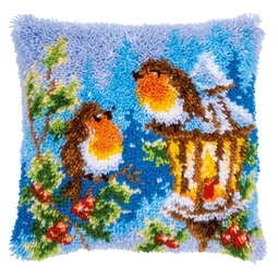 Vervaco Robins at Christmas Latch Hook Cushion Kit