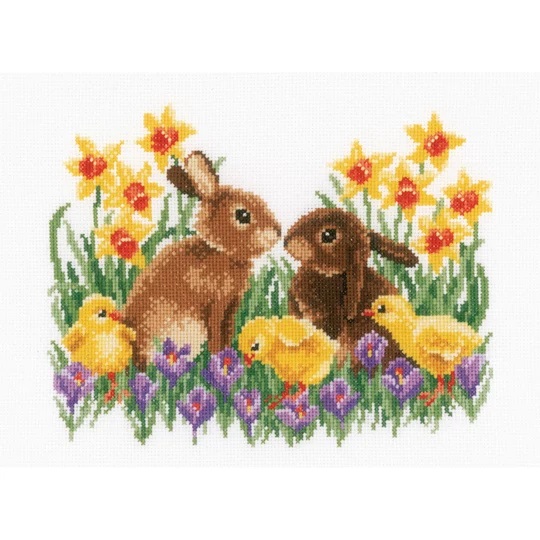 Image 1 of Vervaco Bunnies with Chicks Cross Stitch Kit