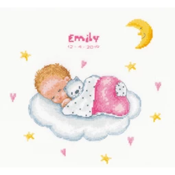 Vervaco Sleeping Baby on Cloud Sampler Birth Sampler Cross Stitch Kit