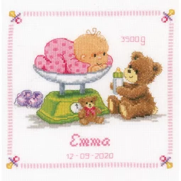 Vervaco Baby and Bear Sampler Birth Sampler Cross Stitch Kit