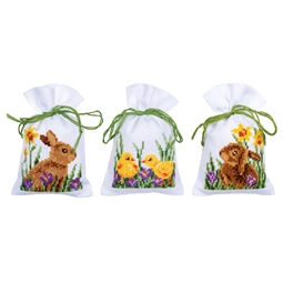 Vervaco Rabbits and Chicks Bags Set of 3 Cross Stitch Kit