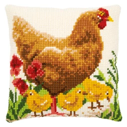 Vervaco Chicken with Chicks Cushion Cross Stitch Kit