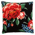 Image of Vervaco Rose on Black Cushion Cross Stitch Kit
