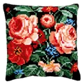 Image of Vervaco Roses on Black Cushion Cross Stitch Kit