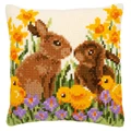 Image of Vervaco Rabbit and Chicks Cushion Cross Stitch Kit