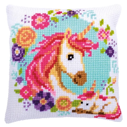 Image 1 of Vervaco Mother and Baby Unicorn Cushion Cross Stitch Kit