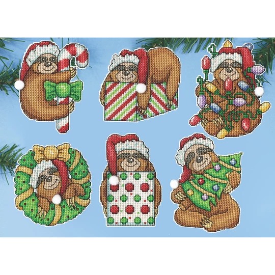 Image 1 of Design Works Crafts Sloth Ornaments Christmas Cross Stitch Kit