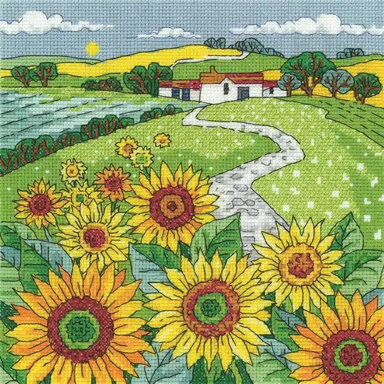 Image 1 of Heritage Sunflower Landscape - Aida Cross Stitch Kit