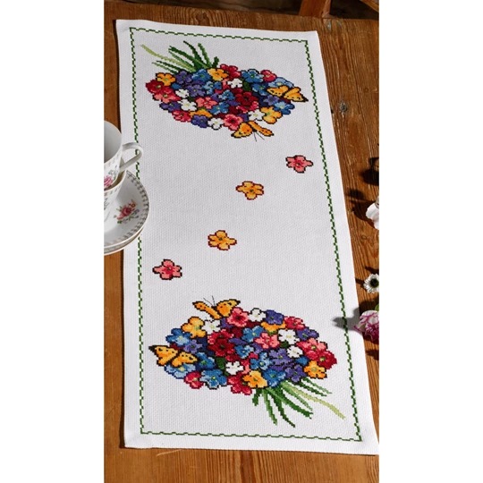 Image 1 of Permin Bright Flowers Runner Cross Stitch Kit