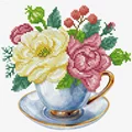 Image of Needleart World Blue Cup No Count Cross Stitch Kit