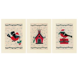 Vervaco Christmas Bird and Houses Christmas Card Making Cross Stitch Kit