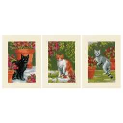 Vervaco Cats and Flowers Greetings Cards Cross Stitch Kit