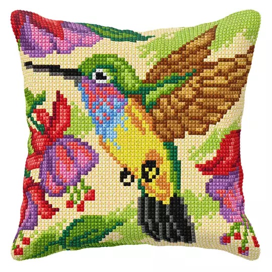 Multi-Colour Vervaco Hummingbird Cross Stitch Cushion
