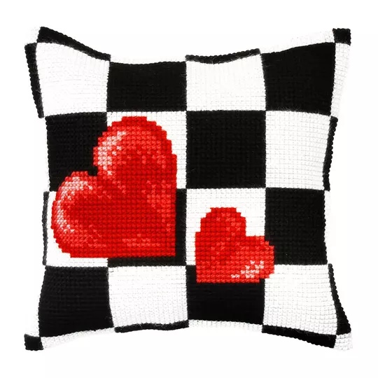 Image 1 of Orchidea Check Hearts Cushion Cross Stitch Kit