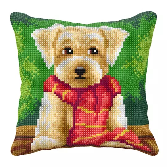 Image 1 of Orchidea Puppy in a Scarf Cushion Cross Stitch Kit
