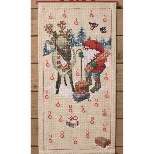 Image 1 of Permin Reindeer and Elf Advent Christmas Cross Stitch Kit