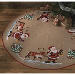 Permin Santa and Reindeer Tree Skirt Christmas Cross Stitch Kit