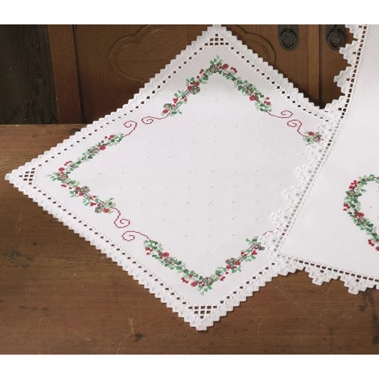 Image 1 of Permin Hardanger Berries Table Centre Embroidery Kit