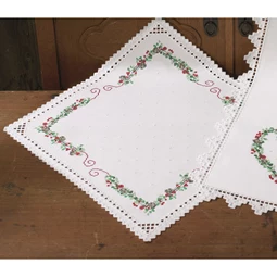 Permin Hardanger Berries Table Centre Embroidery Kit