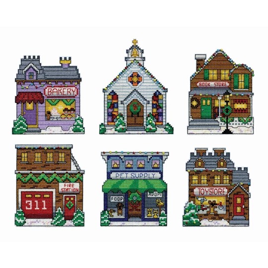Image 1 of Design Works Crafts Winter Village Ornaments Christmas Cross Stitch Kit