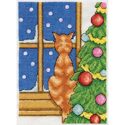 Design Works Crafts Cat on Windowsill Christmas Cross Stitch Kit