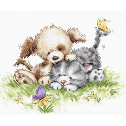 Luca-S Dog, Cat and Butterfly Cross Stitch Kit