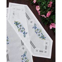 Permin Blue Floral Hardanger Runner Embroidery Kit