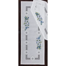 Permin Blue Floral Hardanger Long Runner Embroidery Kit