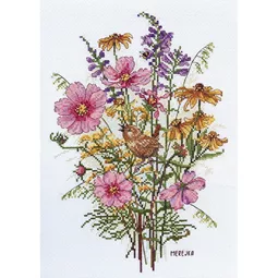 Merejka September Flowers and Wren Cross Stitch Kit