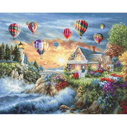 Luca-S Balloons over Sunset Cove - Petit Point Kit Tapestry