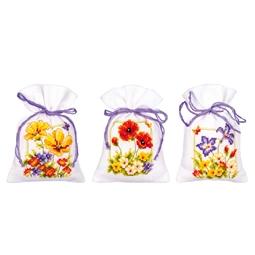 Vervaco Summer Flowers Pot Pourri Bags Set of 3 Cross Stitch Kit