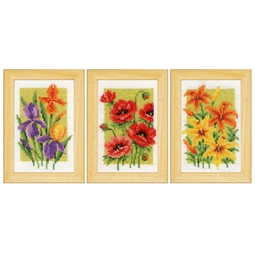 Vervaco Summer Flowers Miniatures Set of 3 Cross Stitch Kit