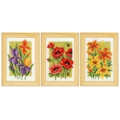 Image of Vervaco Summer Flowers Miniatures Set of 3 Cross Stitch Kit