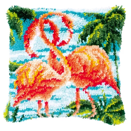 Image 1 of Vervaco Flamingos Latch Hook Cushion Kit