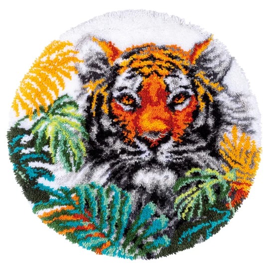 Image 1 of Vervaco Tiger with Jungle Leaves Rug Latch Hook Rug Kit