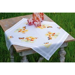 Vervaco Orange Flowers and Butterflies Tablecloth Cross Stitch Kit