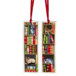 Vervaco Cats on Bookshelf Set of 2 Bookmarks Cross Stitch Kit