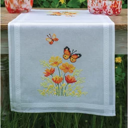 Vervaco Orange Flowers and Butterflies Runner Cross Stitch Kit